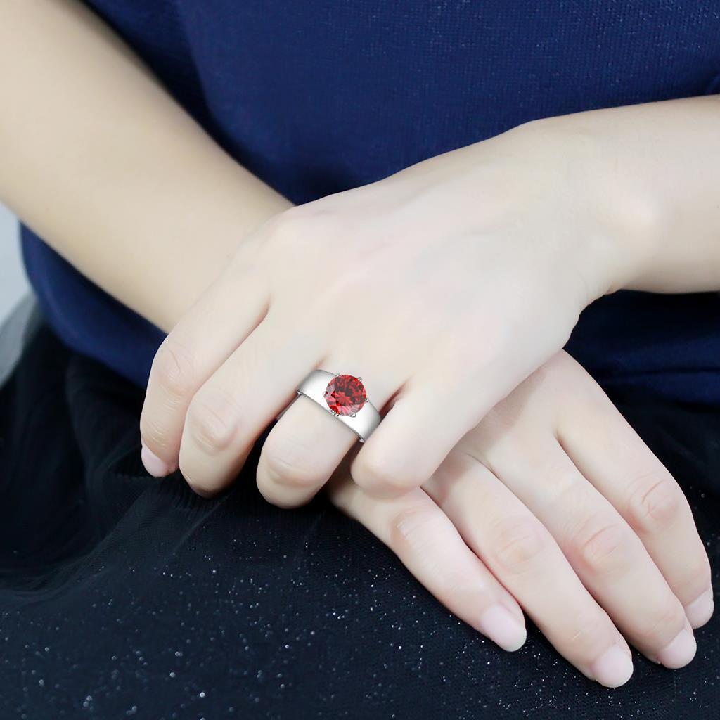 MATK52001 - High polished (no plating) Stainless Steel Ring with AAA Grade CZ  in Garnet