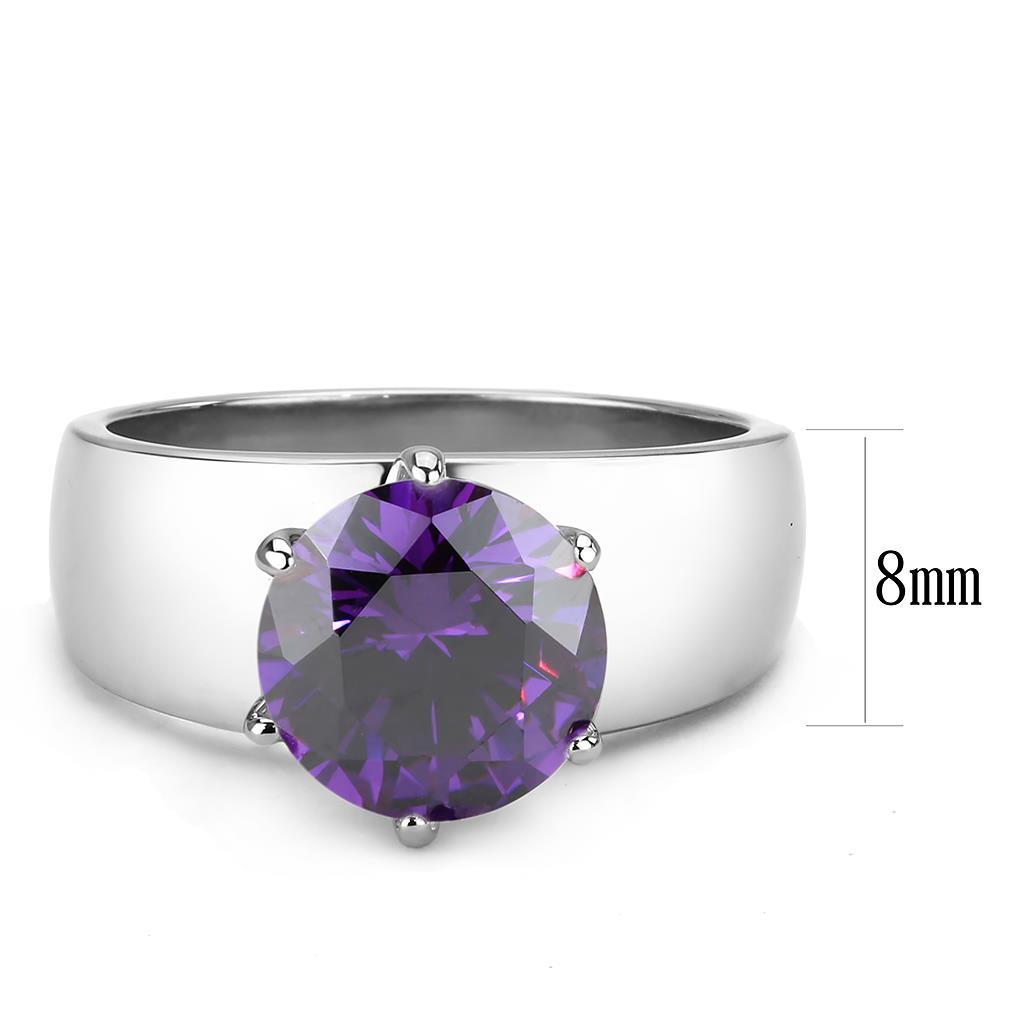 MATK52002 - High polished (no plating) Stainless Steel Ring with AAA Grade CZ  in Amethyst