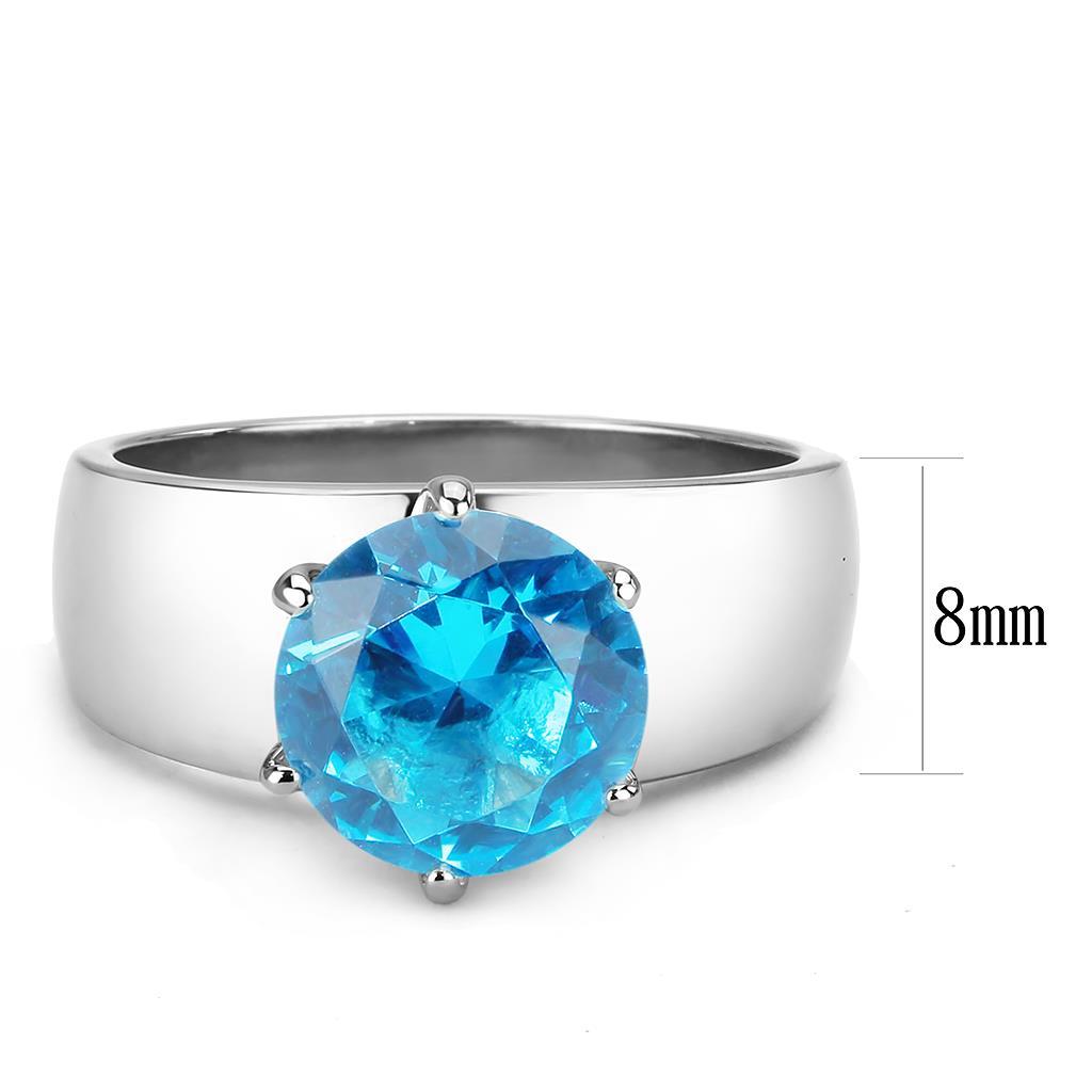 MATK52003 - High polished (no plating) Stainless Steel Ring with Synthetic Synthetic Glass in Sea Blue