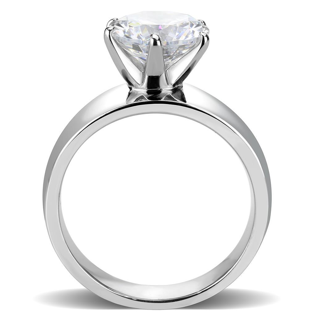 MATK52004 - High polished (no plating) Stainless Steel Ring with AAA Grade CZ  in Clear