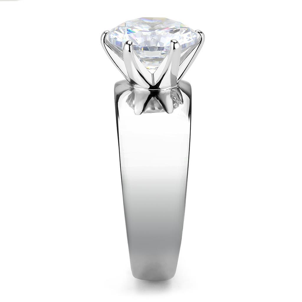 MATK52004 - High polished (no plating) Stainless Steel Ring with AAA Grade CZ  in Clear