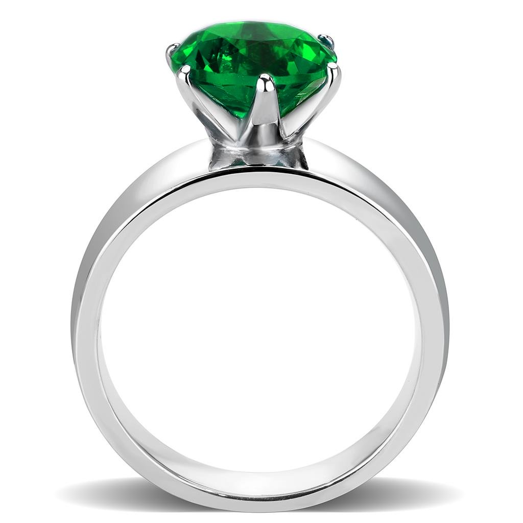 MATK52005 - High polished (no plating) Stainless Steel Ring with Synthetic Synthetic Glass in Emerald