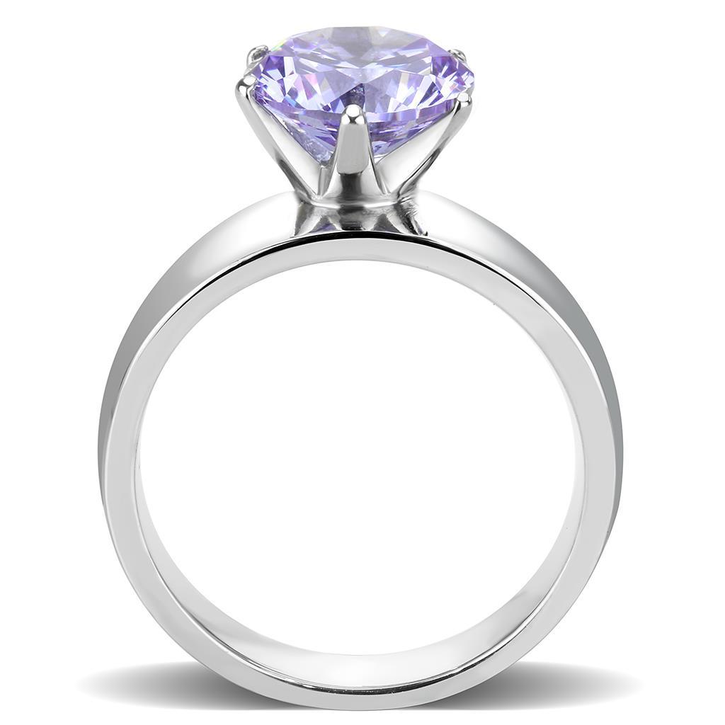 MATK52006 - High polished (no plating) Stainless Steel Ring with AAA Grade CZ  in Light Amethyst