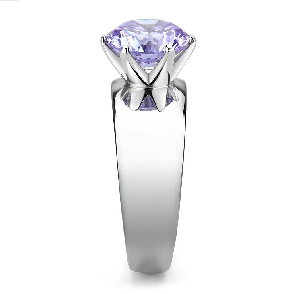 MATK52006 - High polished (no plating) Stainless Steel Ring with AAA Grade CZ  in Light Amethyst