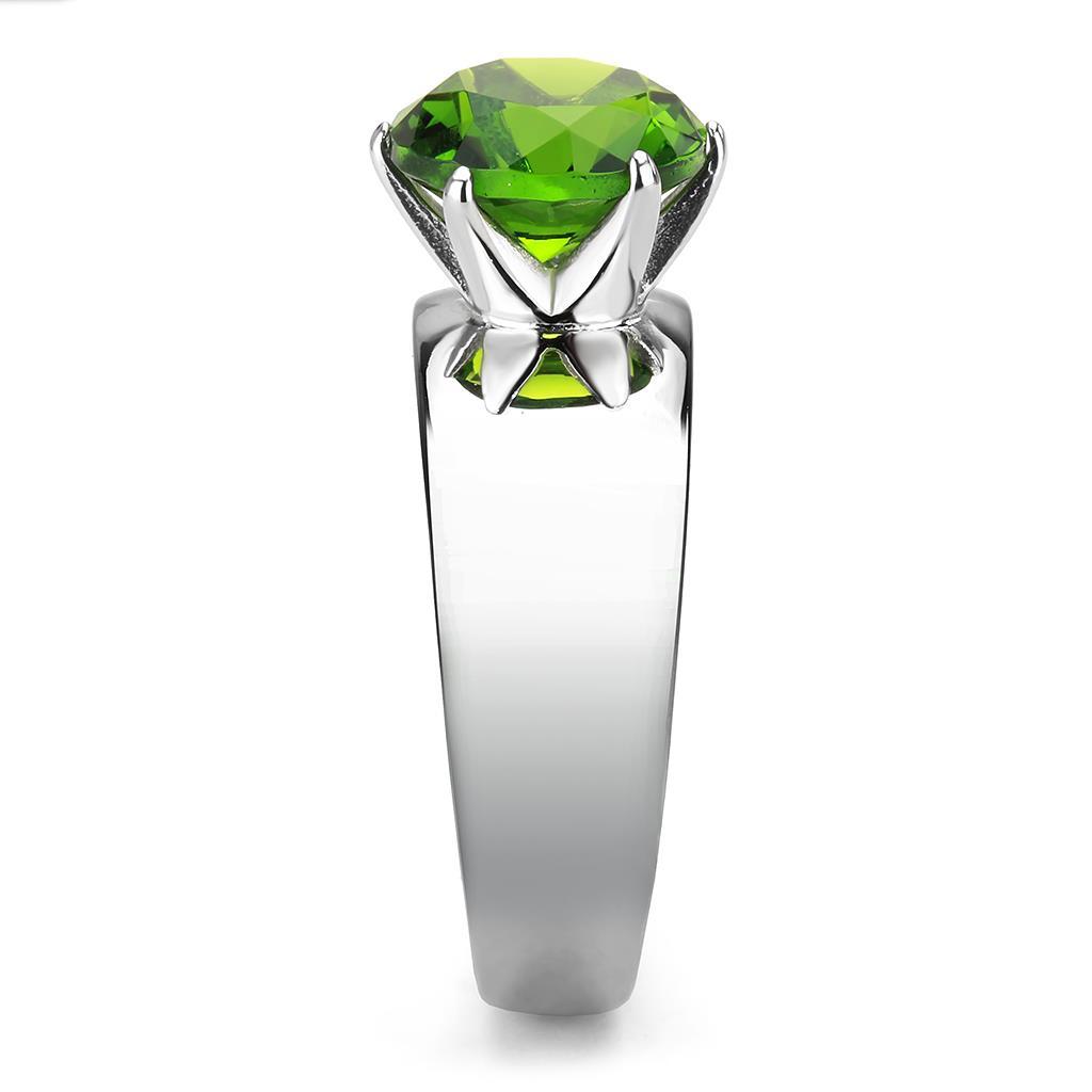 MATK52008 - High polished (no plating) Stainless Steel Ring with Synthetic Synthetic Glass in Peridot