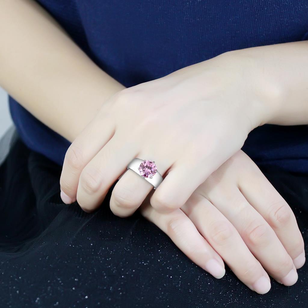 MATK52010 - High polished (no plating) Stainless Steel Ring with AAA Grade CZ  in Rose