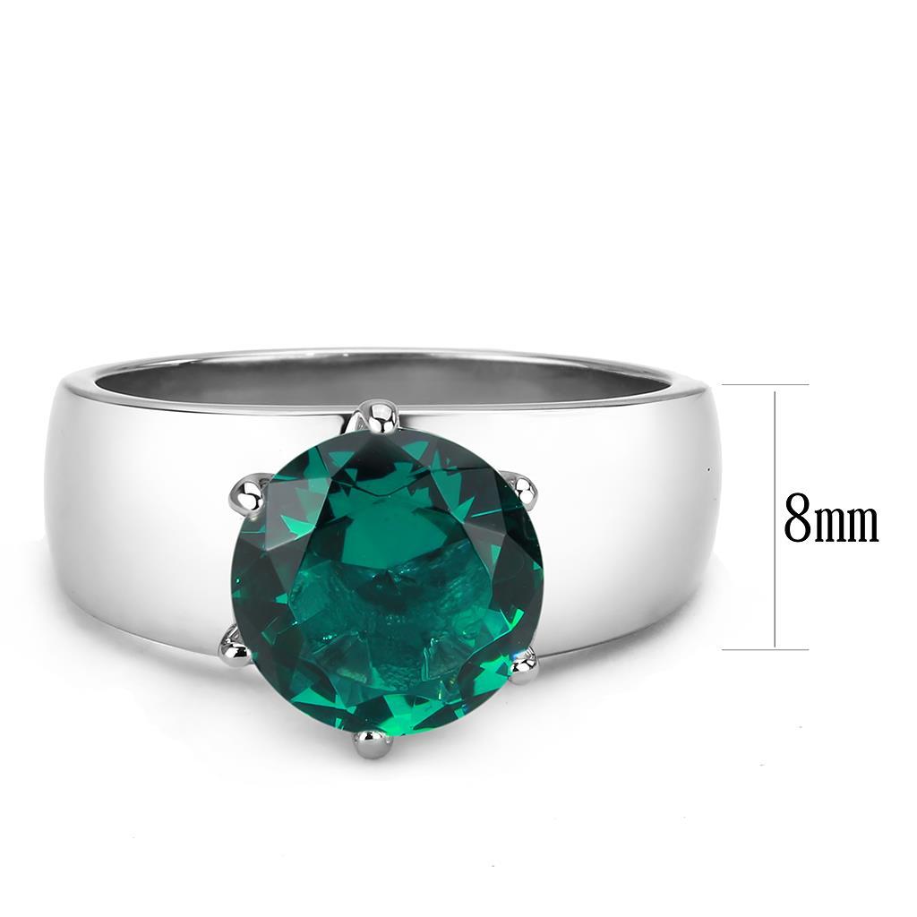 MATK52012 - High polished (no plating) Stainless Steel Ring with Synthetic Synthetic Glass in Blue Zircon