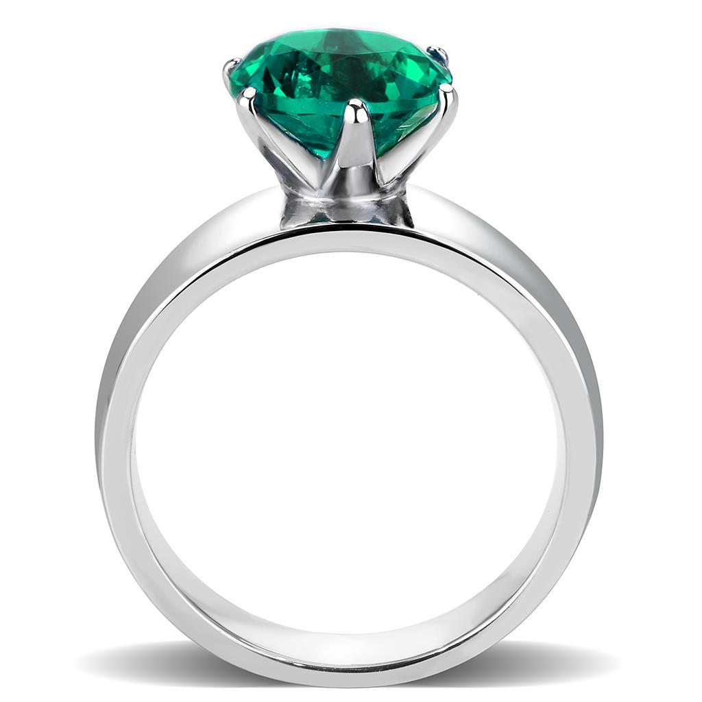 MATK52012 - High polished (no plating) Stainless Steel Ring with Synthetic Synthetic Glass in Blue Zircon