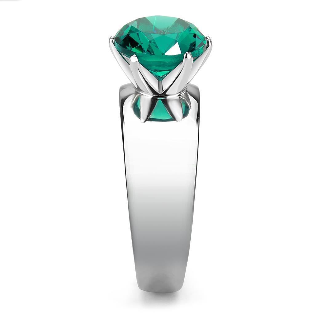 MATK52012 - High polished (no plating) Stainless Steel Ring with Synthetic Synthetic Glass in Blue Zircon