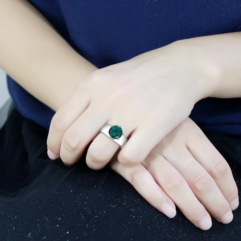 MATK52012 - High polished (no plating) Stainless Steel Ring with Synthetic Synthetic Glass in Blue Zircon