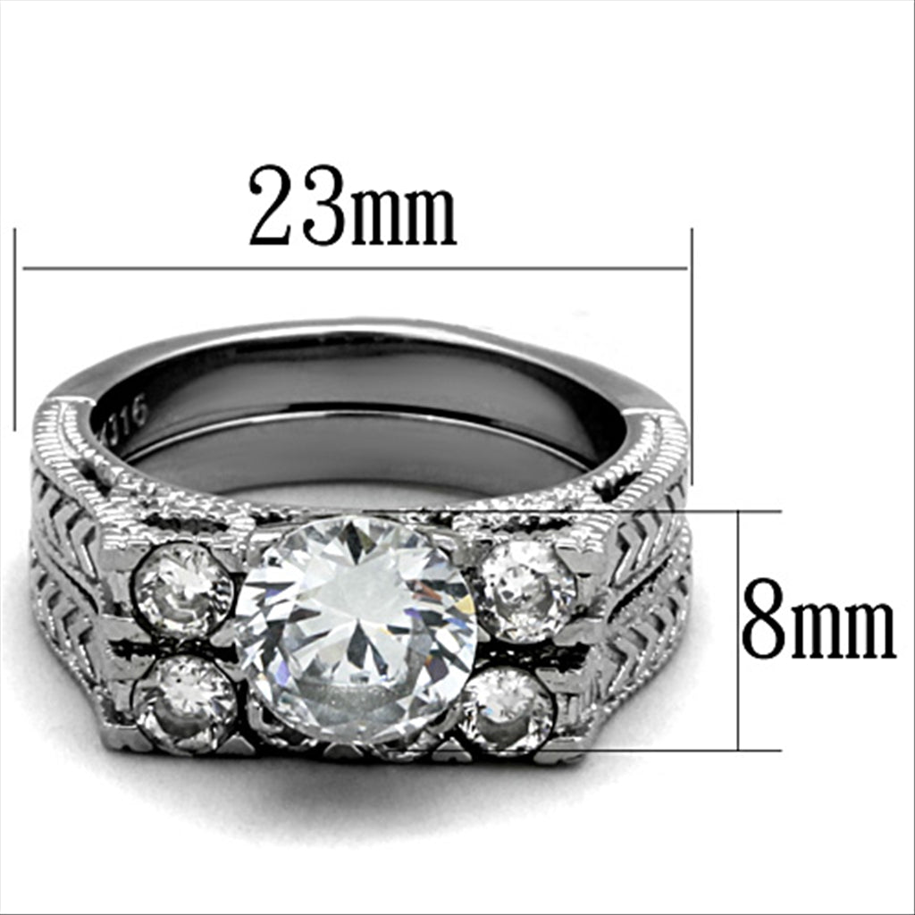 MATK5X019 - High polished (no plating) Stainless Steel Ring with AAA Grade CZ  in Clear