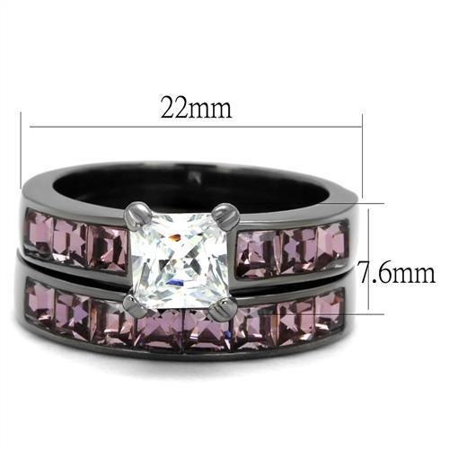 MATK61206LJ - IP Light Black  (IP Gun) Stainless Steel Ring with AAA Grade CZ  in Clear