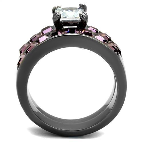 MATK61206LJ - IP Light Black  (IP Gun) Stainless Steel Ring with AAA Grade CZ  in Clear