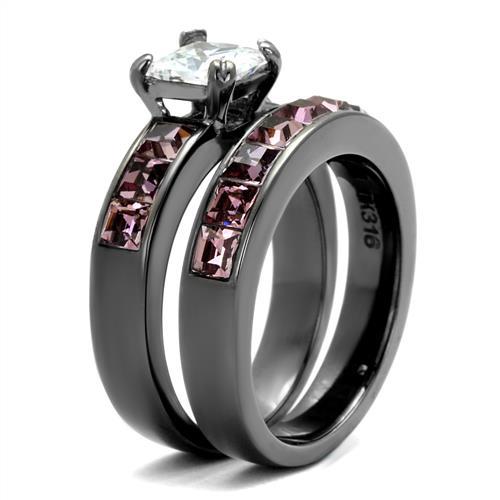 MATK61206LJ - IP Light Black  (IP Gun) Stainless Steel Ring with AAA Grade CZ  in Clear