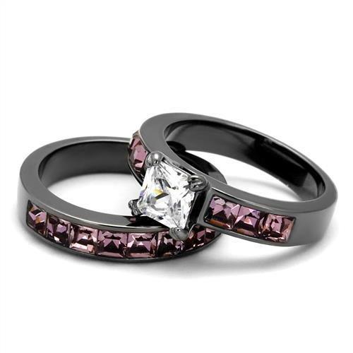 MATK61206LJ - IP Light Black  (IP Gun) Stainless Steel Ring with AAA Grade CZ  in Clear