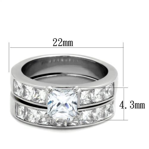 MATK61206 - High polished (no plating) Stainless Steel Ring with AAA Grade CZ  in Clear