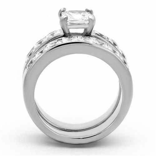 MATK61206 - High polished (no plating) Stainless Steel Ring with AAA Grade CZ  in Clear