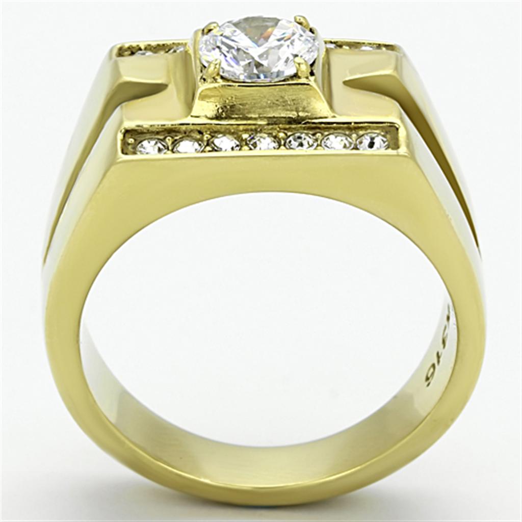 MATK777 - IP Gold(Ion Plating) Stainless Steel Ring with AAA Grade CZ  in Clear