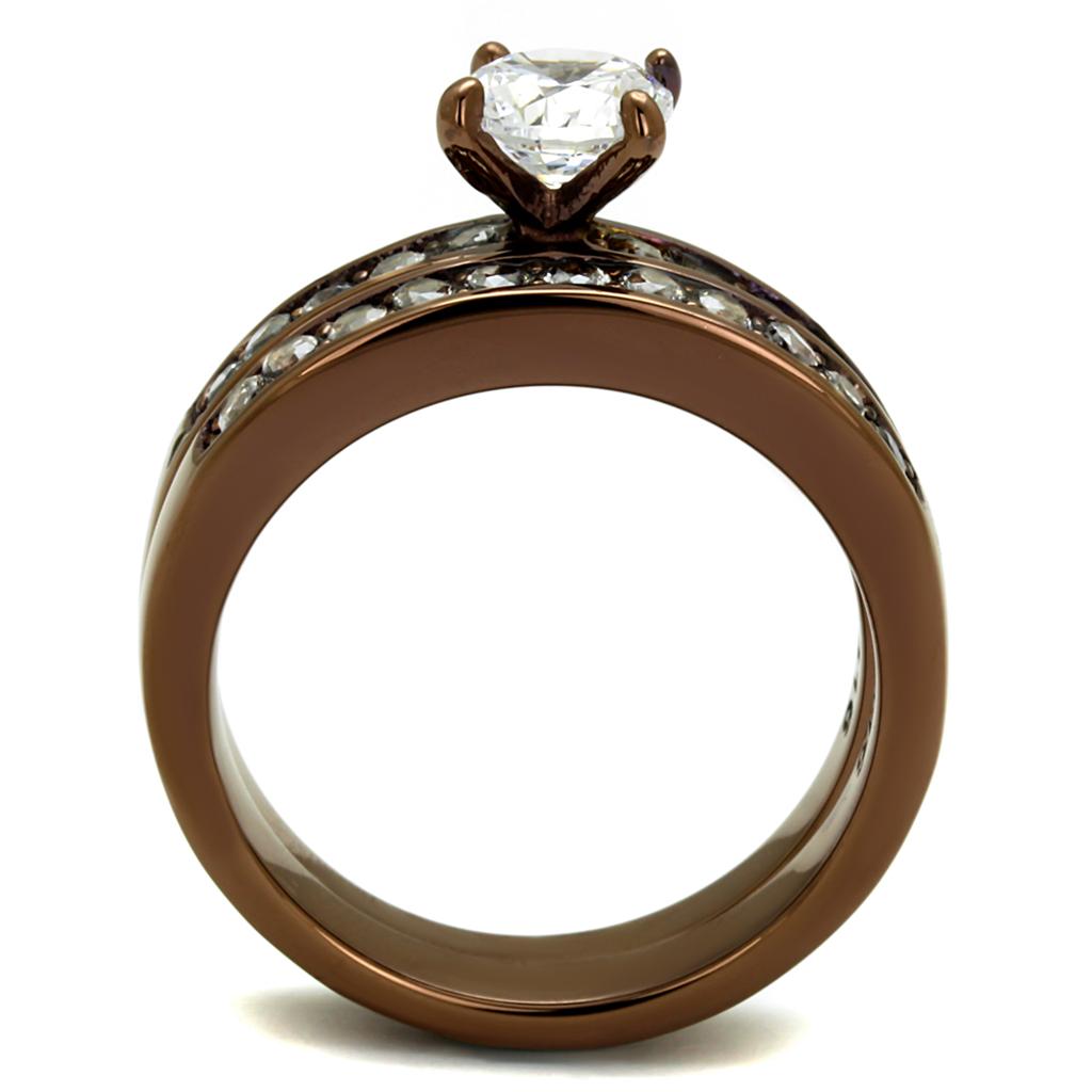 MATK8X003LC - IP Coffee light Stainless Steel Ring with AAA Grade CZ  in Clear