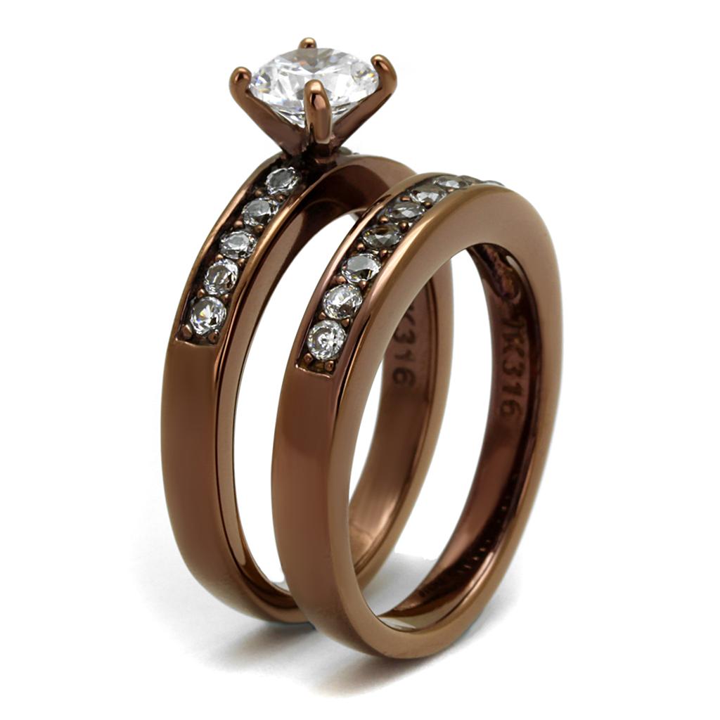 MATK8X003LC - IP Coffee light Stainless Steel Ring with AAA Grade CZ  in Clear