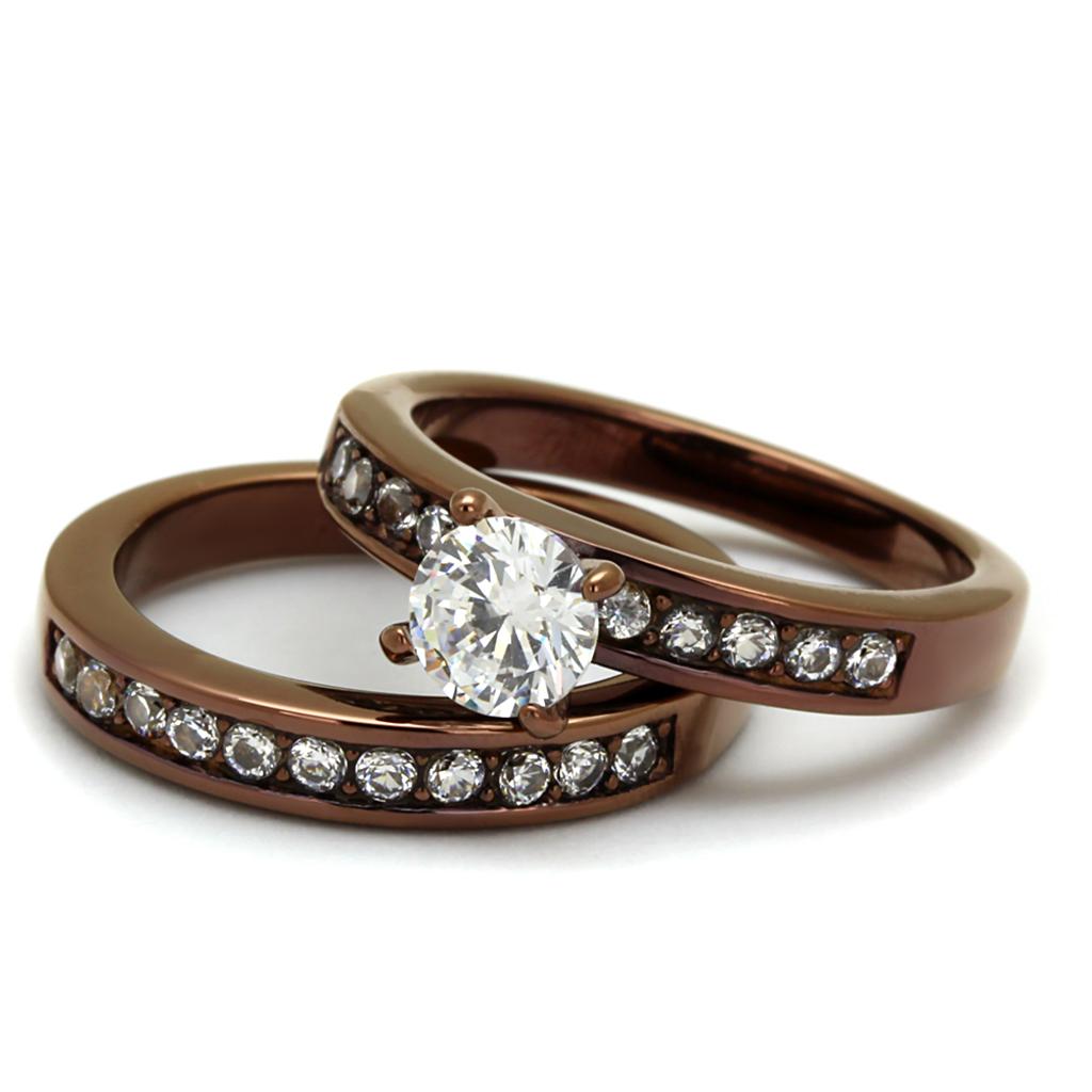 MATK8X003LC - IP Coffee light Stainless Steel Ring with AAA Grade CZ  in Clear