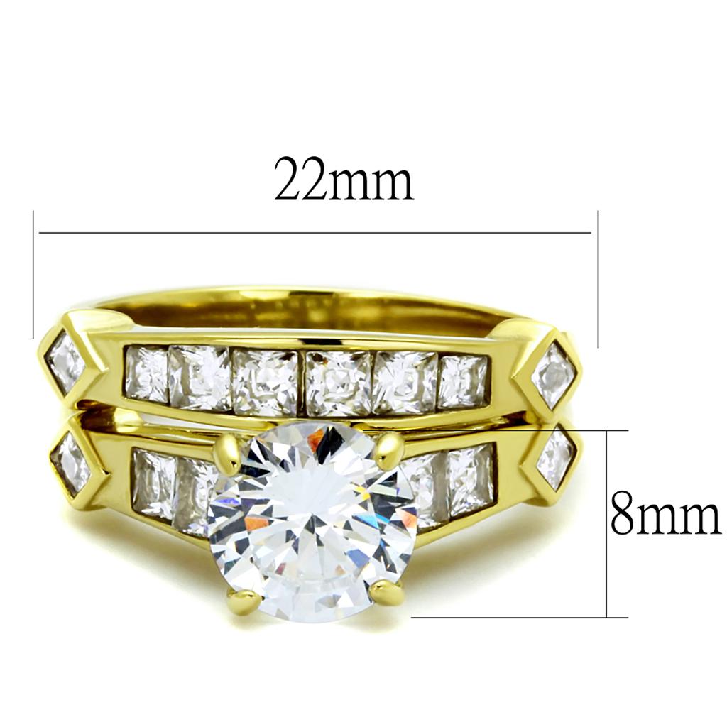 MATK8X040 - IP Gold(Ion Plating) Stainless Steel Ring with AAA Grade CZ  in Clear