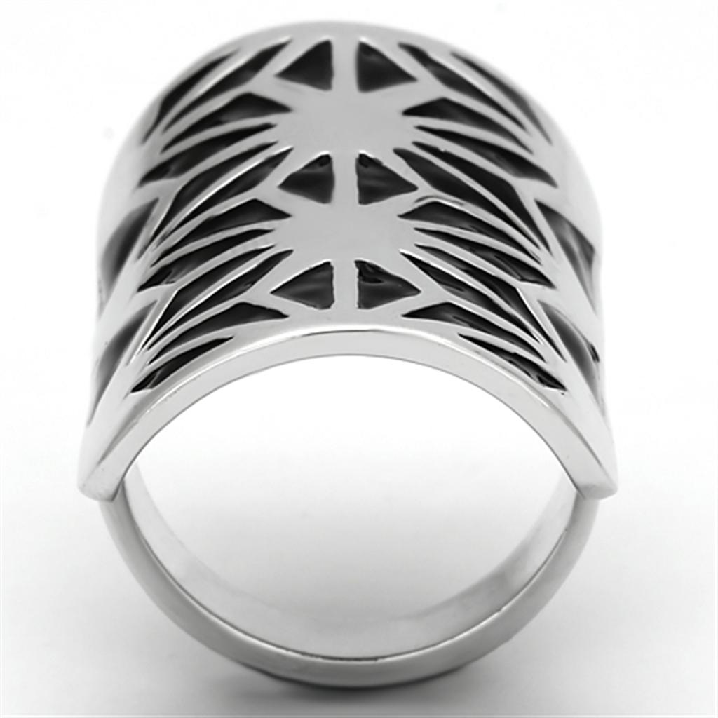 MATK918 - High polished (no plating) Stainless Steel Ring with Epoxy  in Jet