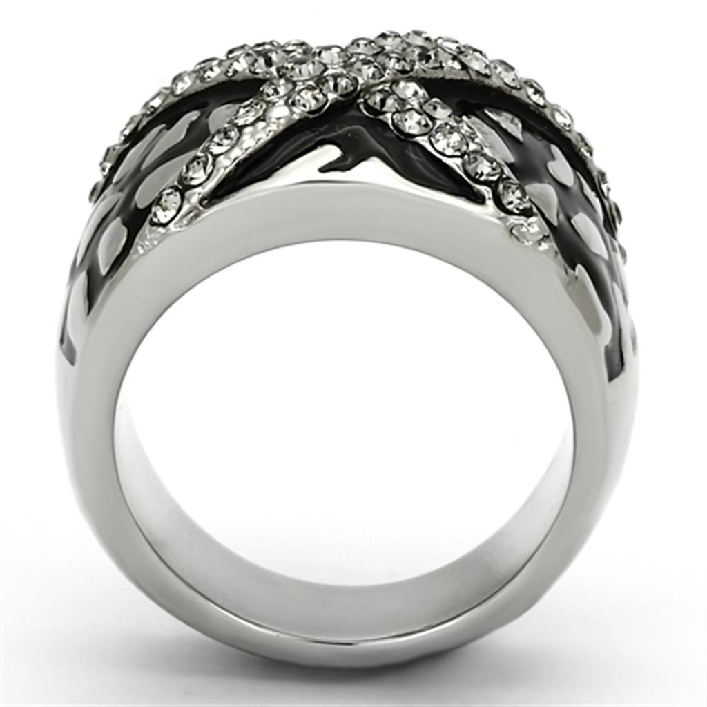 MATK921 - High polished (no plating) Stainless Steel Ring with Top Grade Crystal  in Black Diamond