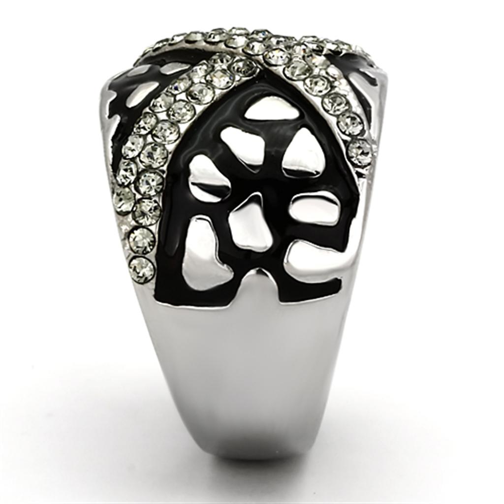 MATK921 - High polished (no plating) Stainless Steel Ring with Top Grade Crystal  in Black Diamond