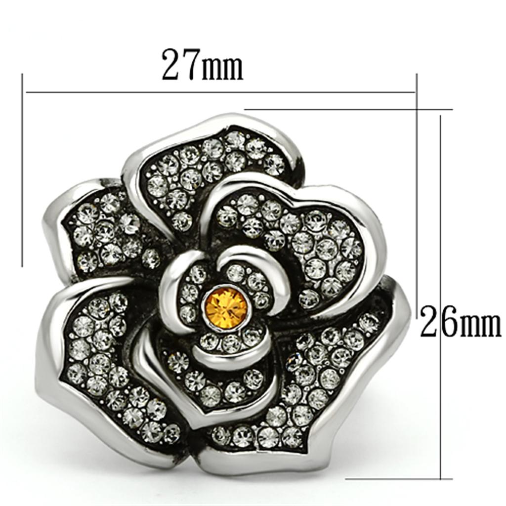 MATK924 - High polished (no plating) Stainless Steel Ring with Top Grade Crystal  in Topaz