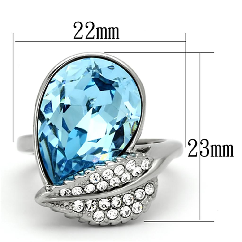 MATK930 - High polished (no plating) Stainless Steel Ring with Top Grade Crystal  in Sea Blue