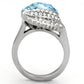 MATK930 - High polished (no plating) Stainless Steel Ring with Top Grade Crystal  in Sea Blue