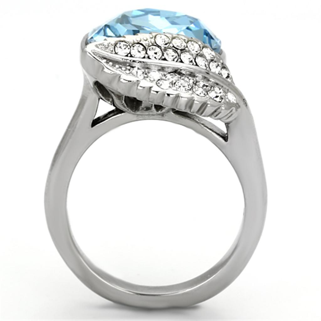 MATK930 - High polished (no plating) Stainless Steel Ring with Top Grade Crystal  in Sea Blue