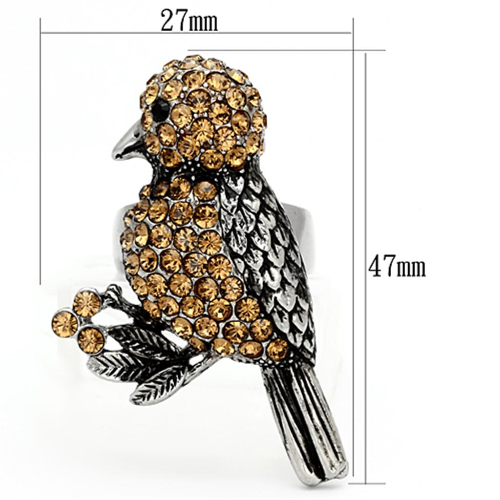 MATK932 - High polished (no plating) Stainless Steel Ring with Top Grade Crystal  in Smoked Quartz