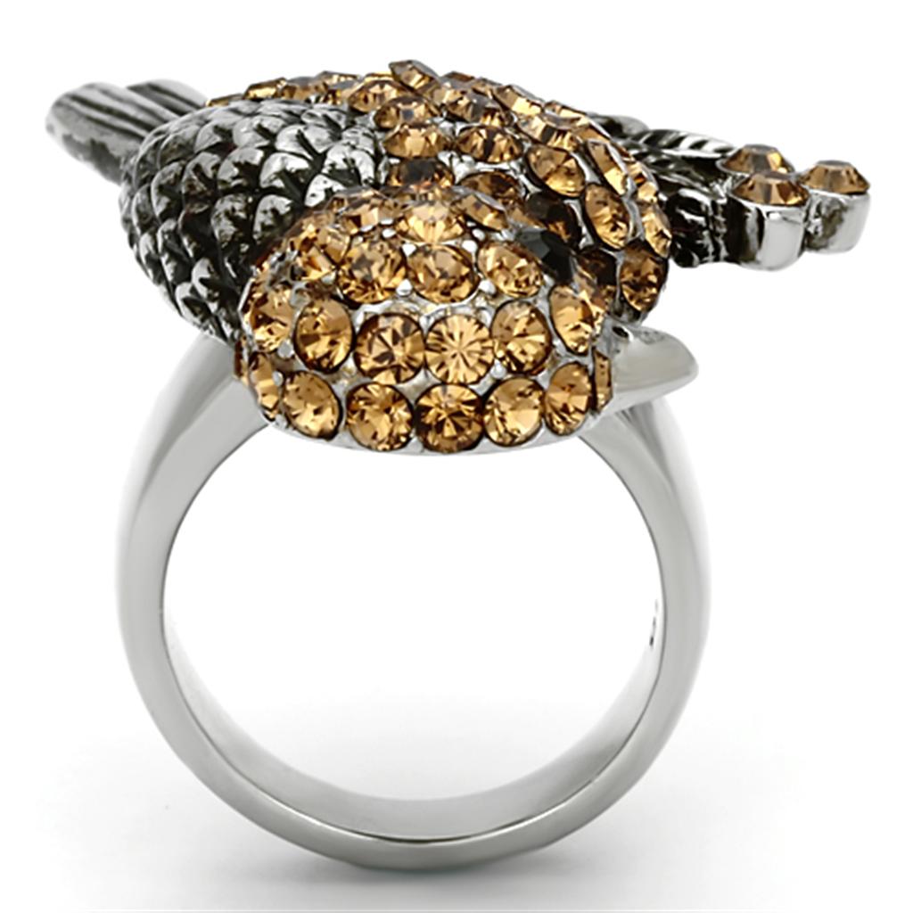 MATK932 - High polished (no plating) Stainless Steel Ring with Top Grade Crystal  in Smoked Quartz
