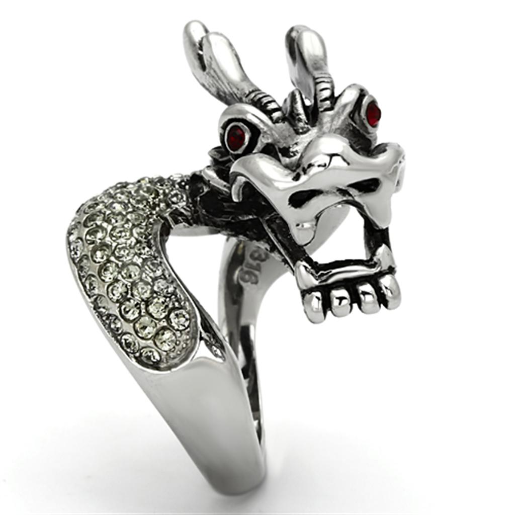 MATK934 - High polished (no plating) Stainless Steel Ring with Top Grade Crystal  in Siam