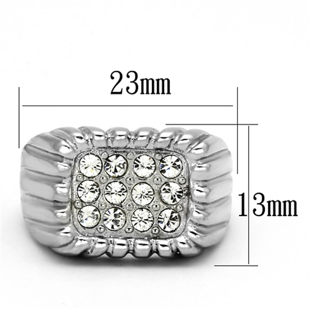 MATK940 - High polished (no plating) Stainless Steel Ring with Top Grade Crystal  in Clear