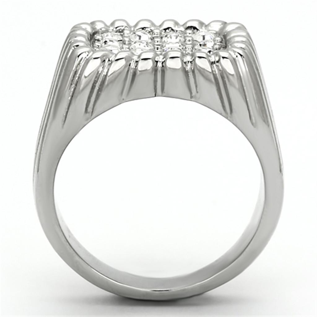 MATK940 - High polished (no plating) Stainless Steel Ring with Top Grade Crystal  in Clear
