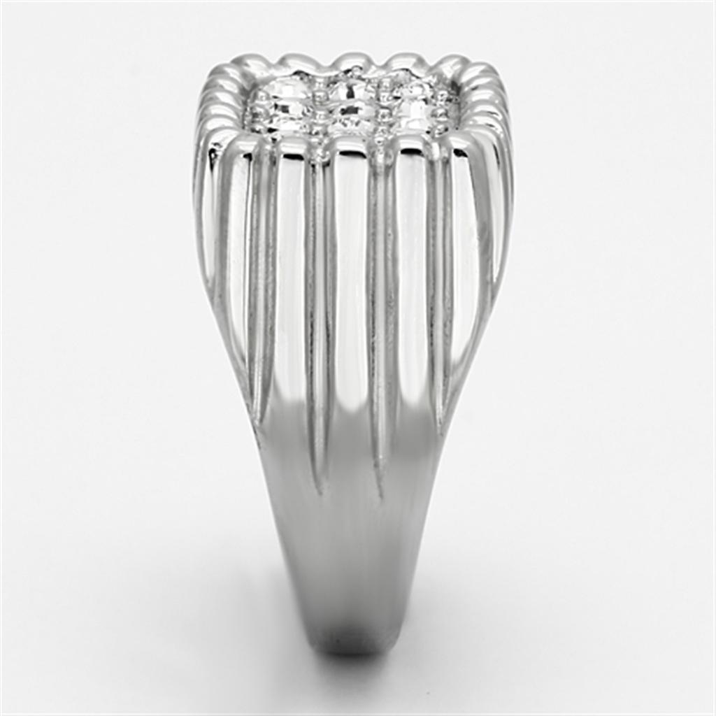 MATK940 - High polished (no plating) Stainless Steel Ring with Top Grade Crystal  in Clear