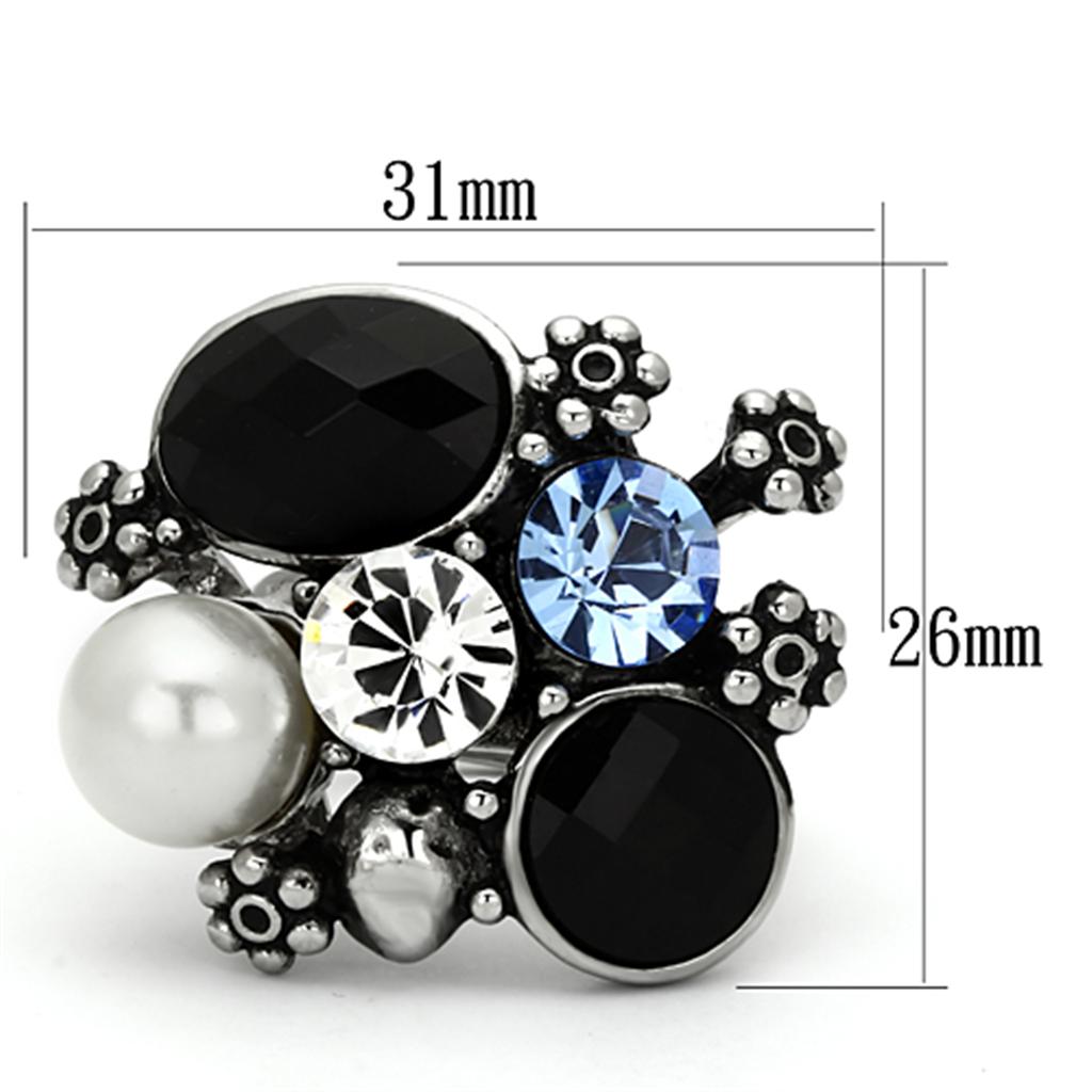 MATK941 - High polished (no plating) Stainless Steel Ring with Synthetic Synthetic Glass in Jet