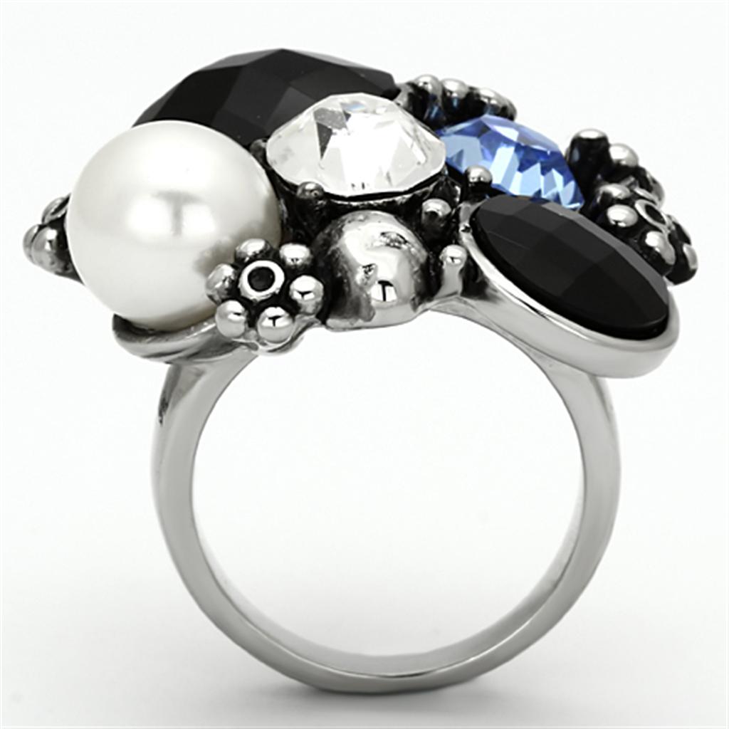 MATK941 - High polished (no plating) Stainless Steel Ring with Synthetic Synthetic Glass in Jet