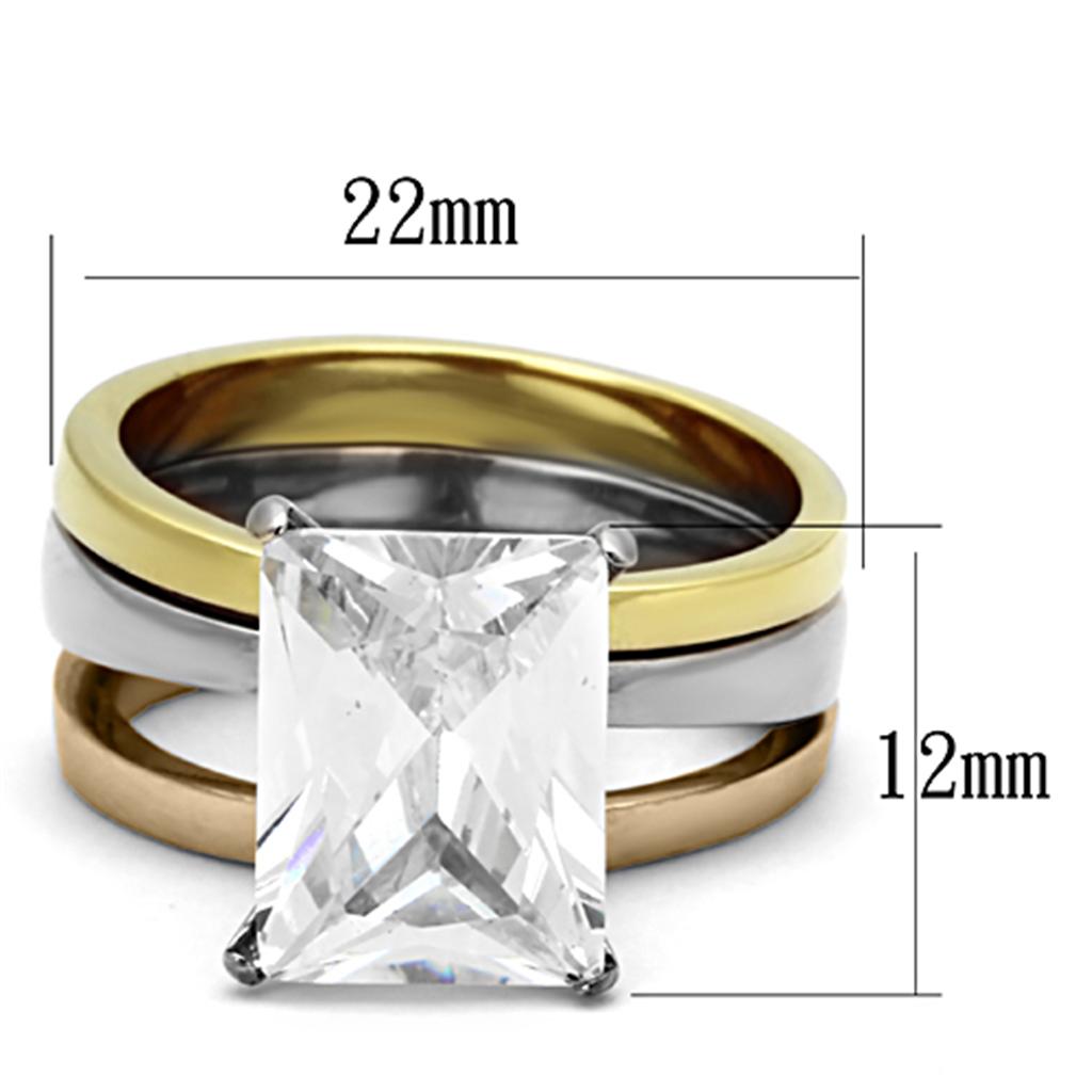 MATK962 - Three Tone (IP Gold & IP Rose Gold & High Polished) Stainless Steel Ring with AAA Grade CZ  in Clear