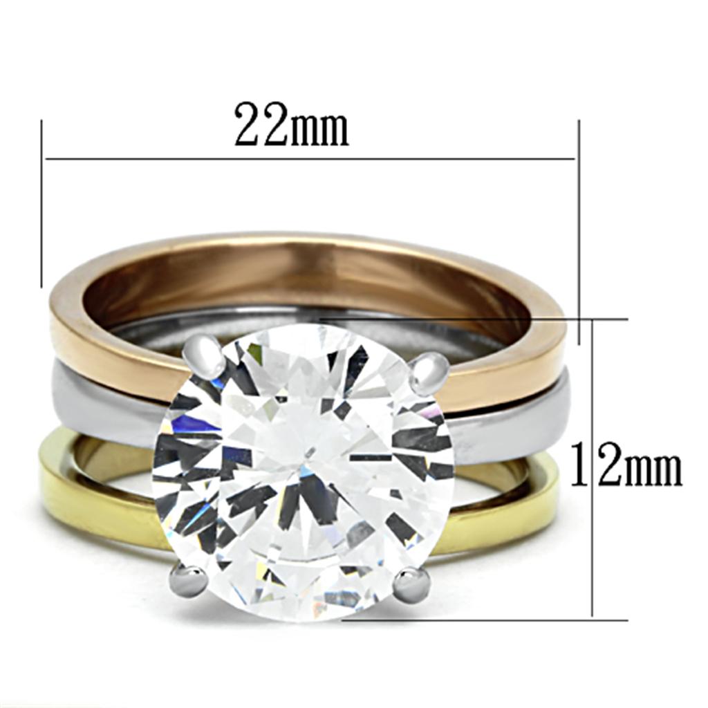 MATK963 - Three Tone (IP Gold & IP Rose Gold & High Polished) Stainless Steel Ring with AAA Grade CZ  in Clear