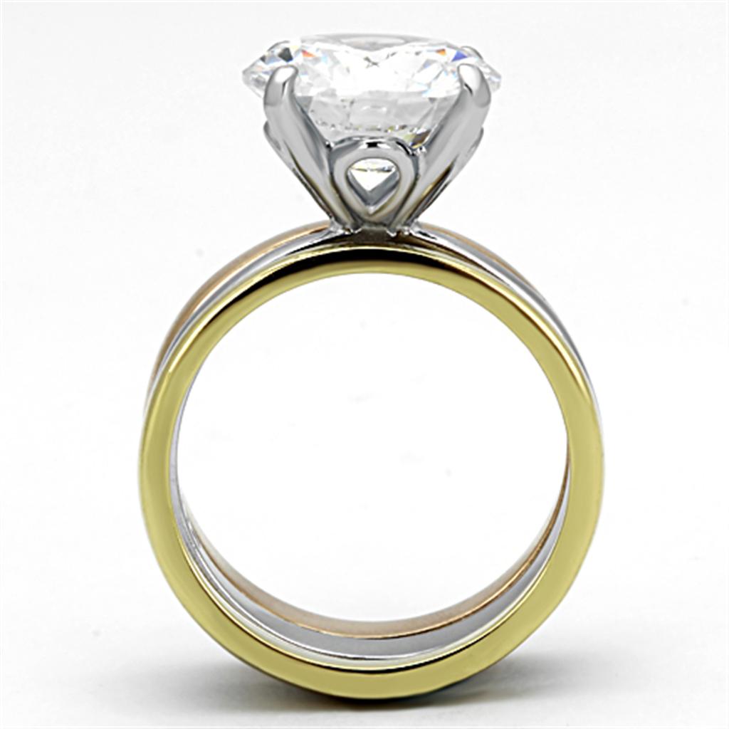 MATK963 - Three Tone (IP Gold & IP Rose Gold & High Polished) Stainless Steel Ring with AAA Grade CZ  in Clear