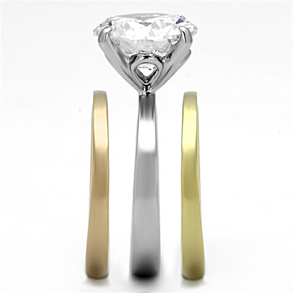MATK963 - Three Tone (IP Gold & IP Rose Gold & High Polished) Stainless Steel Ring with AAA Grade CZ  in Clear
