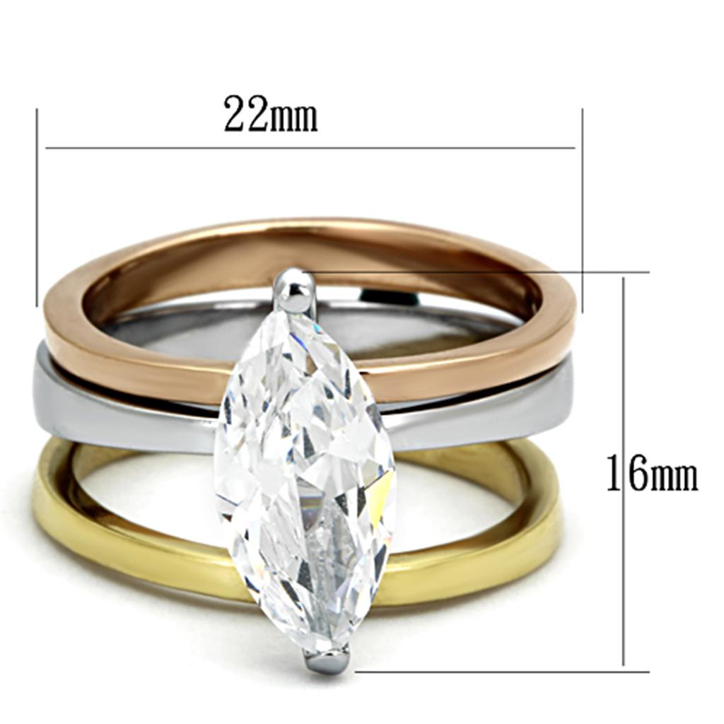 MATK964 - Three Tone (IP Gold & IP Rose Gold & High Polished) Stainless Steel Ring with AAA Grade CZ  in Clear