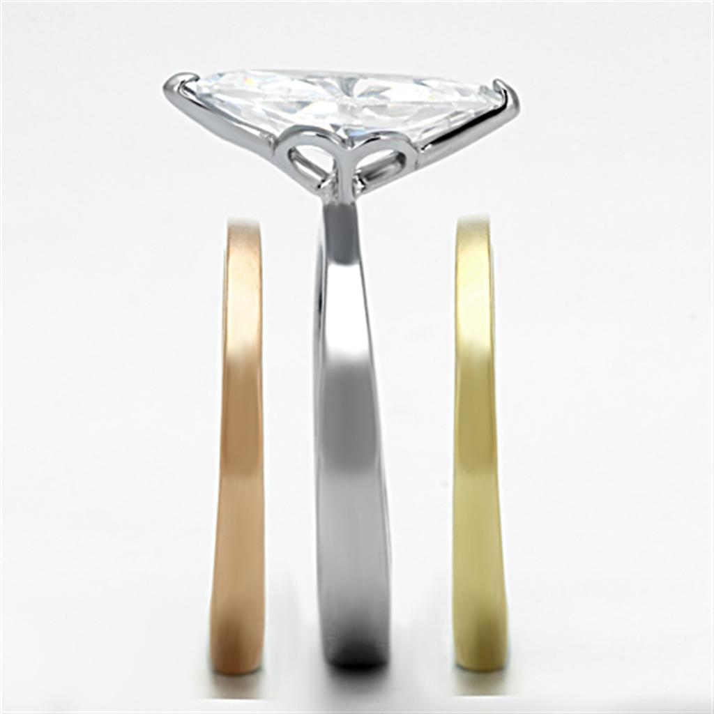 MATK964 - Three Tone (IP Gold & IP Rose Gold & High Polished) Stainless Steel Ring with AAA Grade CZ  in Clear
