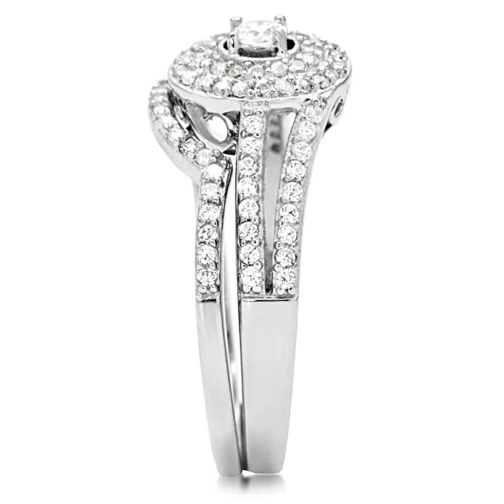 MATS001 - Rhodium 925 Sterling Silver Ring with AAA Grade CZ  in Clear