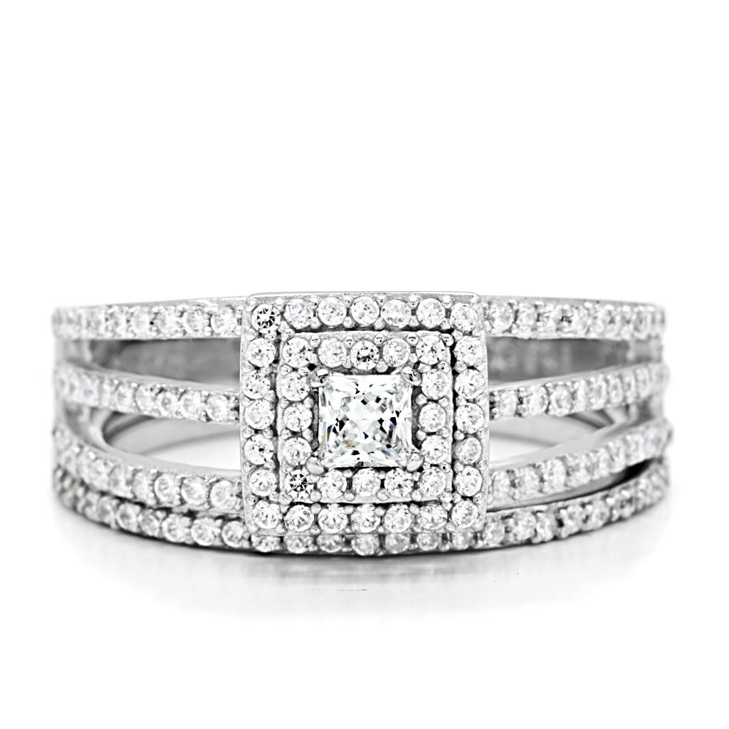 MATS003 - Rhodium 925 Sterling Silver Ring with AAA Grade CZ  in Clear
