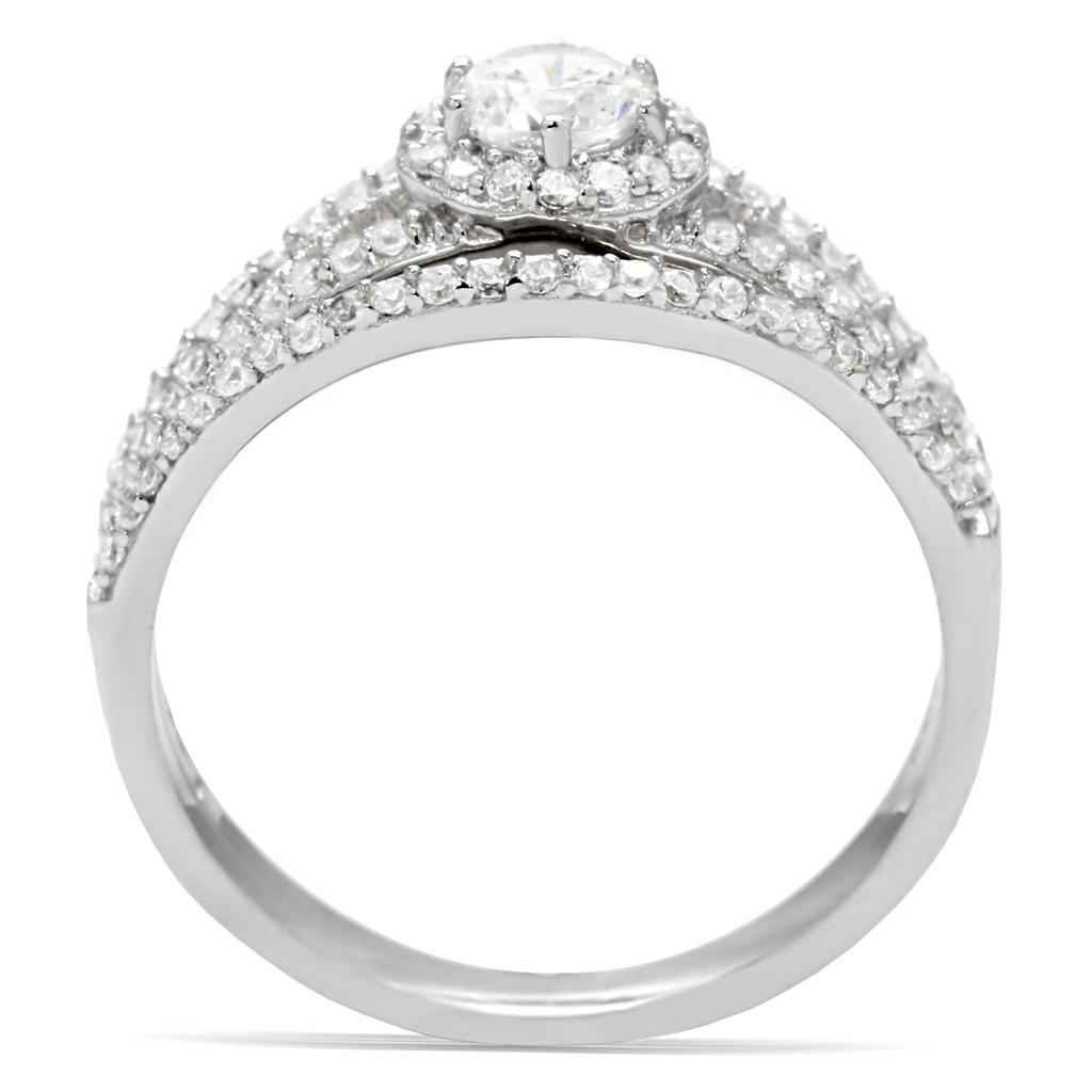 MATS004 - Rhodium 925 Sterling Silver Ring with AAA Grade CZ  in Clear